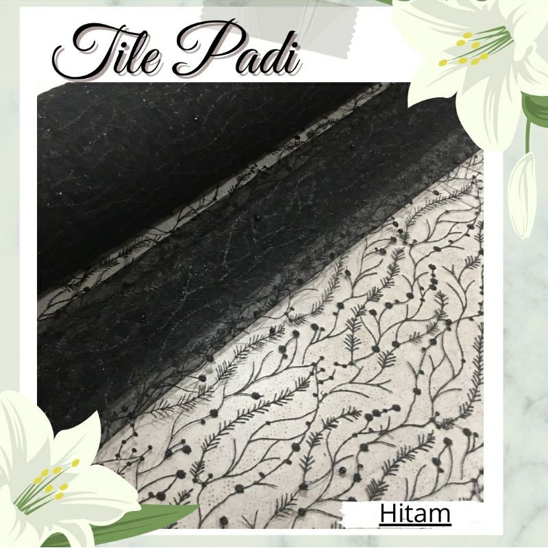 Kain Brukat Tile Mutiara Padi Warna Hitam
