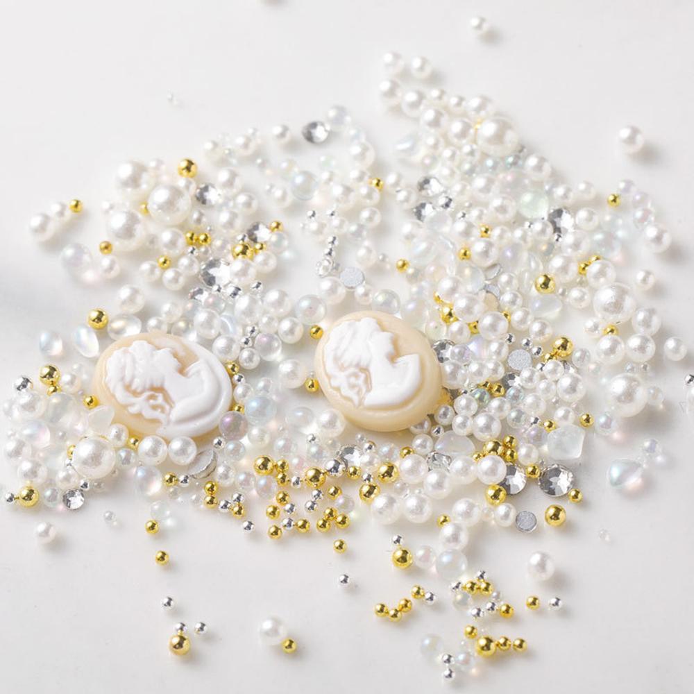 AUGUSTINA Agustina 3D Nail Art Dekorasi Retroe Resin Mutiara Lady Head Desain Campur Vintage Nail Rhinestones