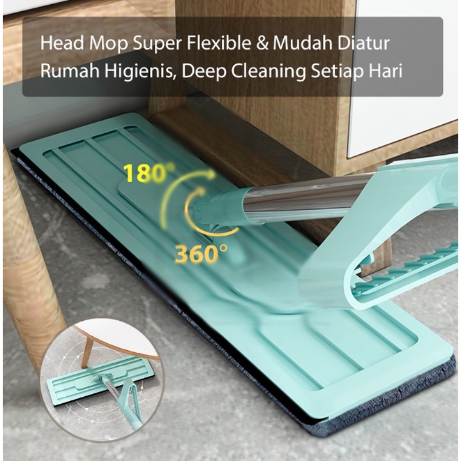 ❤ IJN ❤ Alat Pel Lantai Flat Mop Pel Tarik Praktis Ultra Mop Hand Free