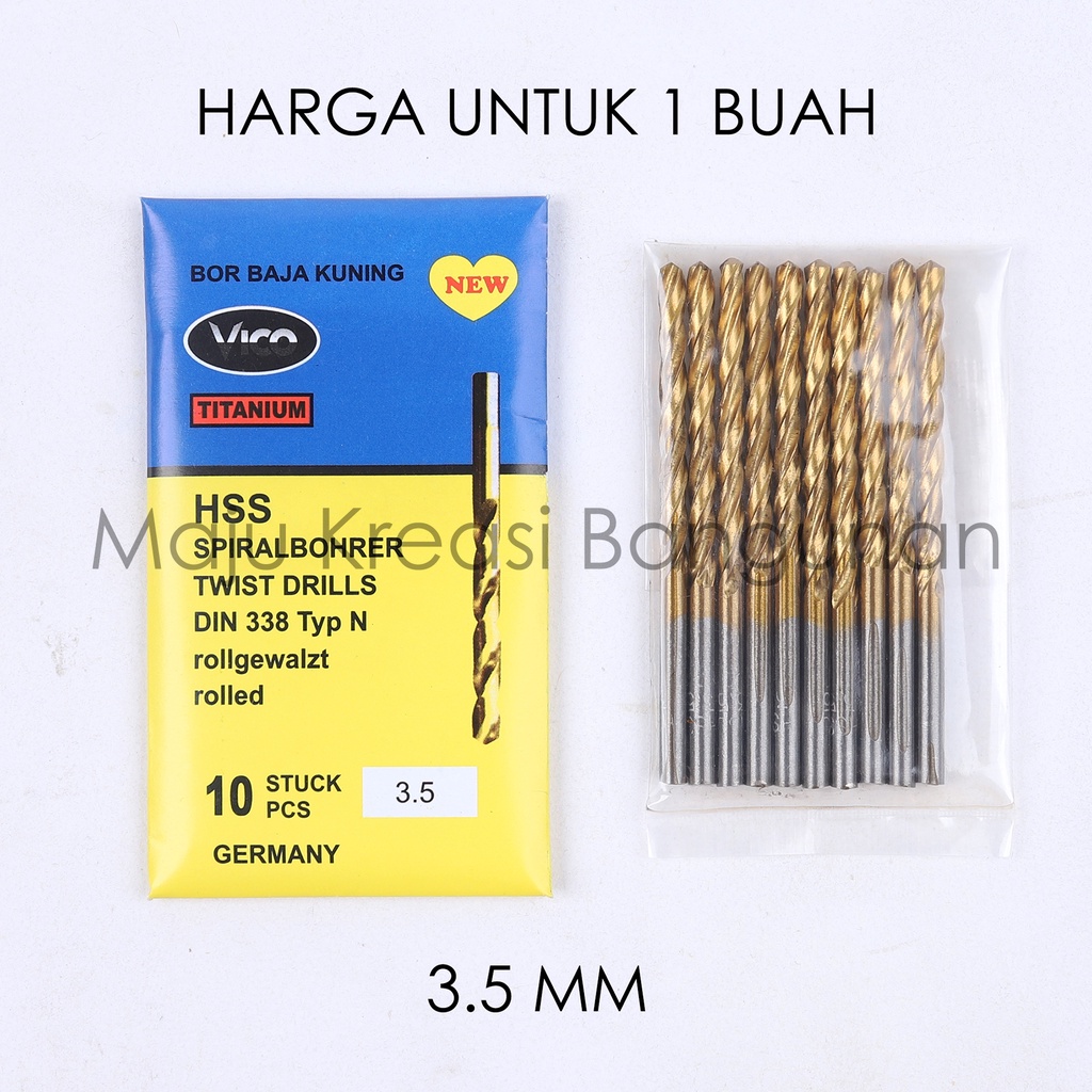 Mata Bor Besi Baja Kuning 3.5mm 3.5 mm Kuningan Twist Drill Titanium 3,5mm 3,5