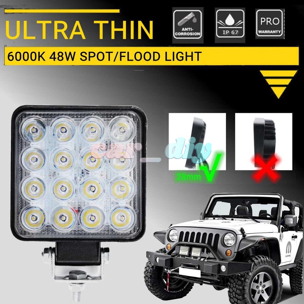 Lampu Sorot LED 48W 12V 24V Bentuk Persegi Untuk Mobil SUV 4WD
