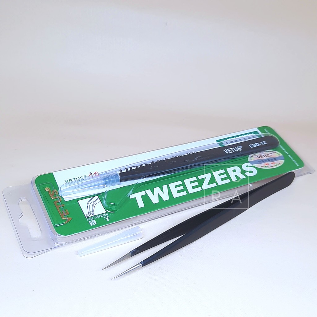 Tweezer vetus Hitam / Pinset BLACK For Eyelash Extention ORIGINAL lurus dan bengkok