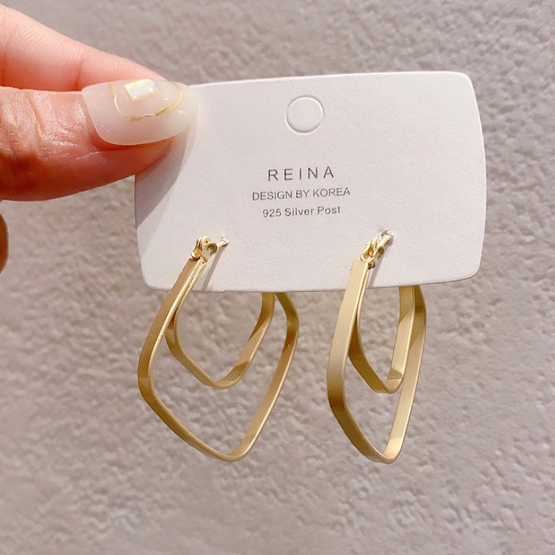 Anting 925 silver Needle Bentuk Persegi Geometris Lapis Ganda Aksen Berlian Gaya retro