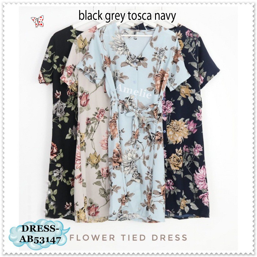 [baju wanita korea]  Mini Midi Dress Bunga Wanita Bangkok Korea Import