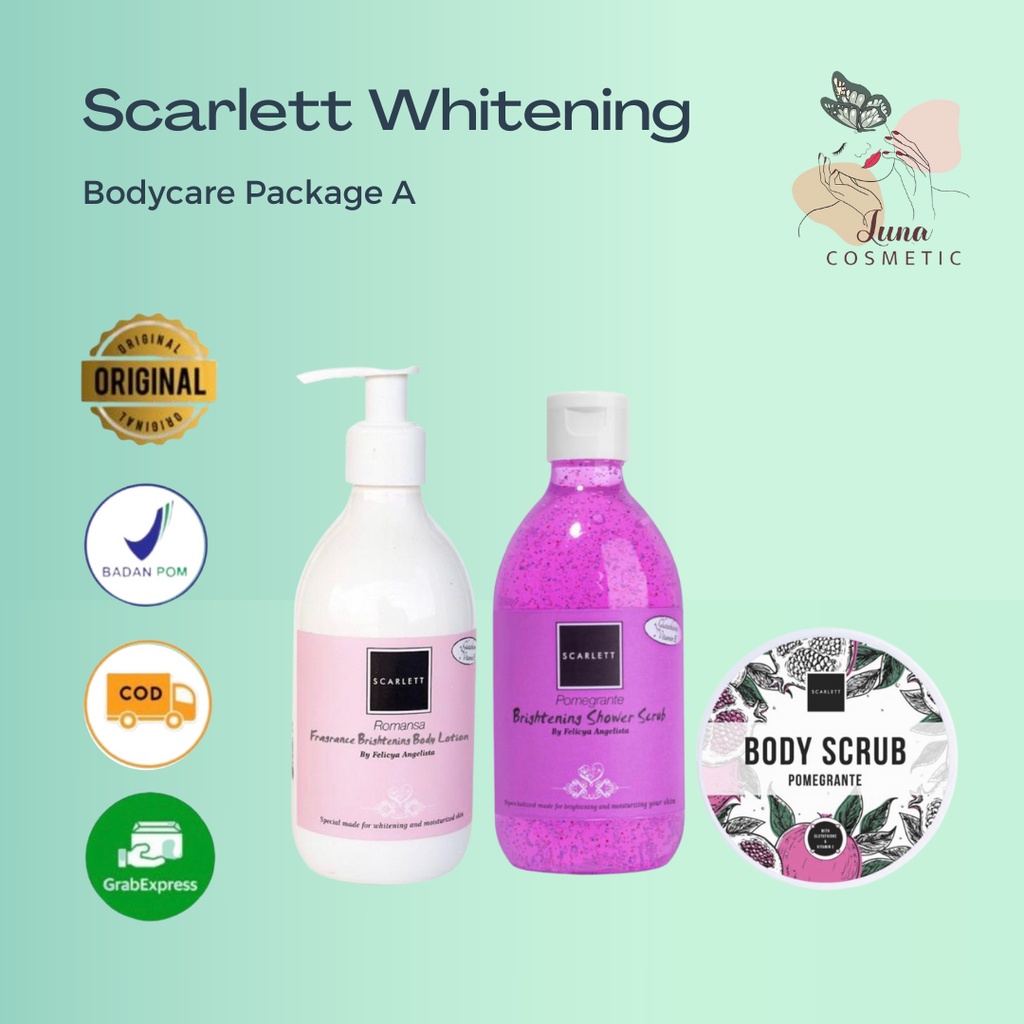 Scarlett Whitening Paket 3 Item Hand Body Lotion Scrub Lulur Scarlet Felicya