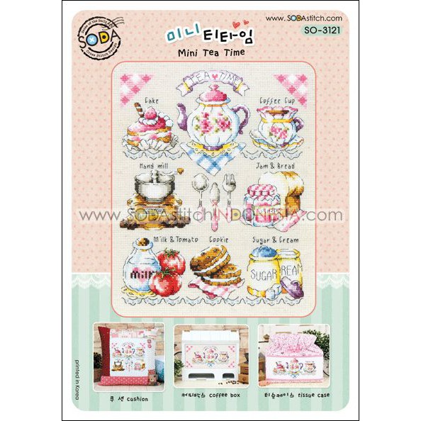 Paket DIY Craft Sulam Kristik Strimin Cross Stitch Sodastitch SO-3121 - Mini Tea Time