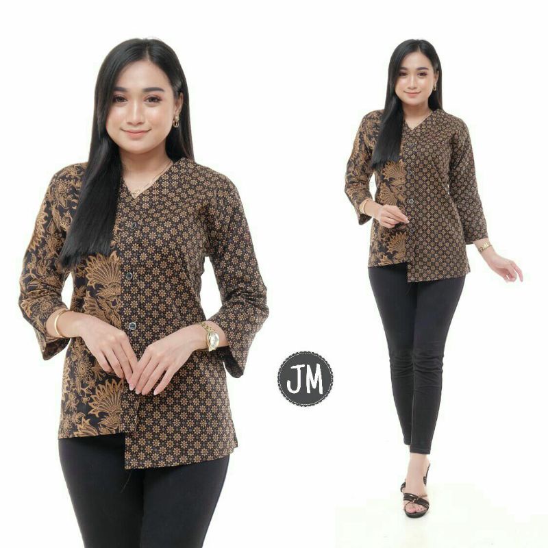 tey-17 Batik wanita ASJ SA HRB026 Kenongo Kemeja Tosca Pendek-Kode 15