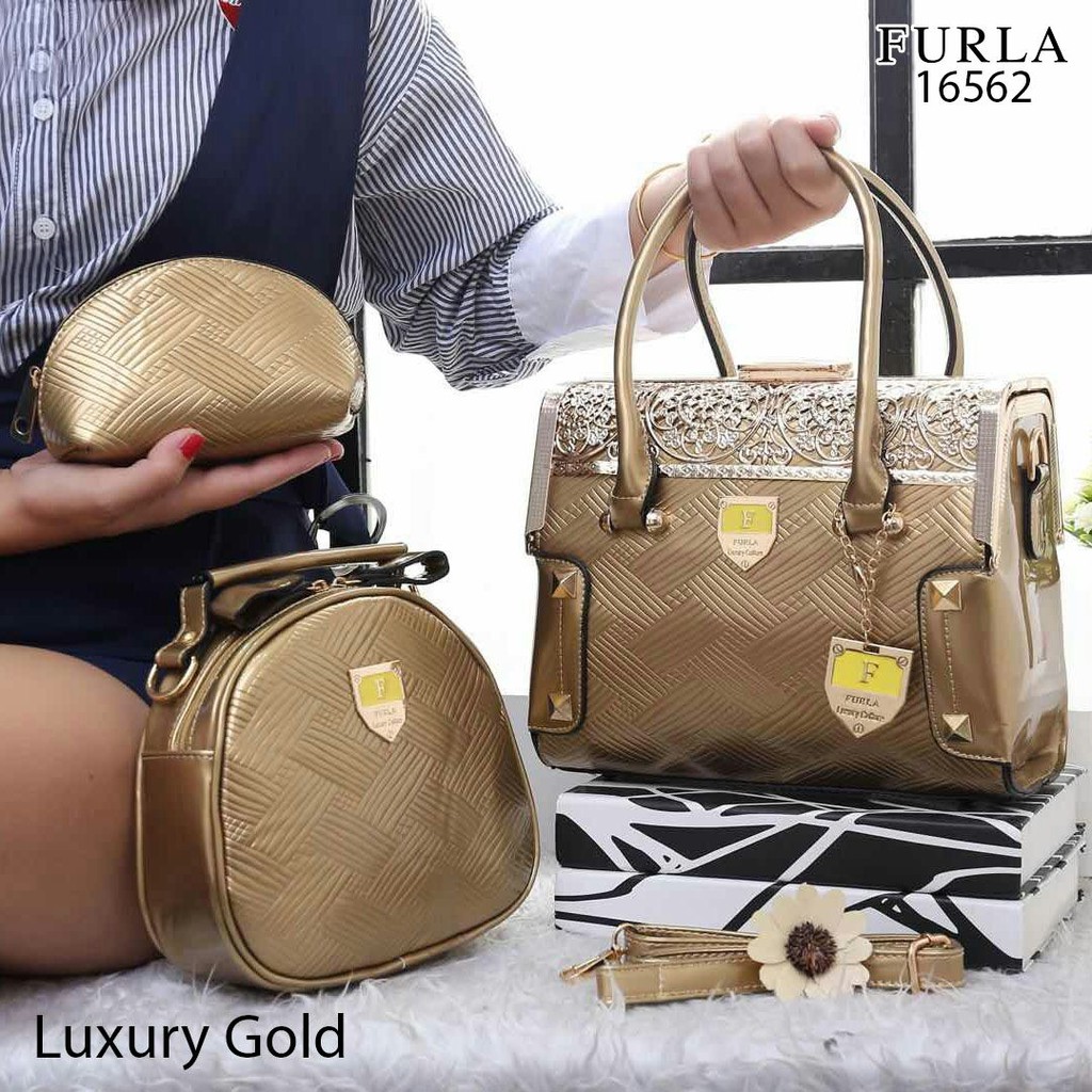 FURLA Raffles City 3in1 Bags Glossy Leather Hardware Gold (16562)