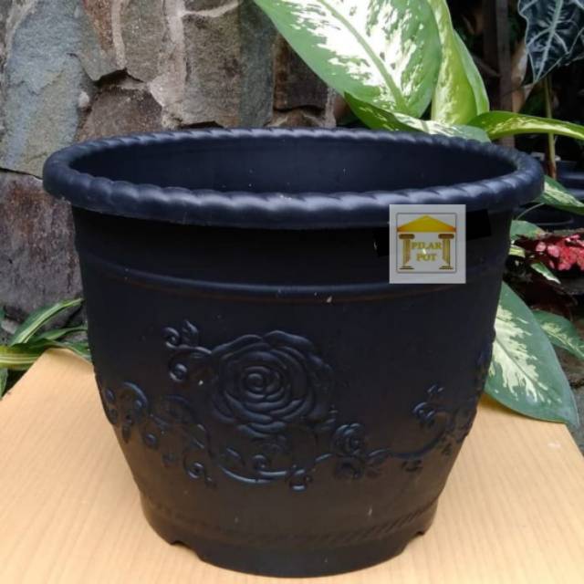 Pot bunga tanaman plastik hitam shallom 35cm - shallom hitam