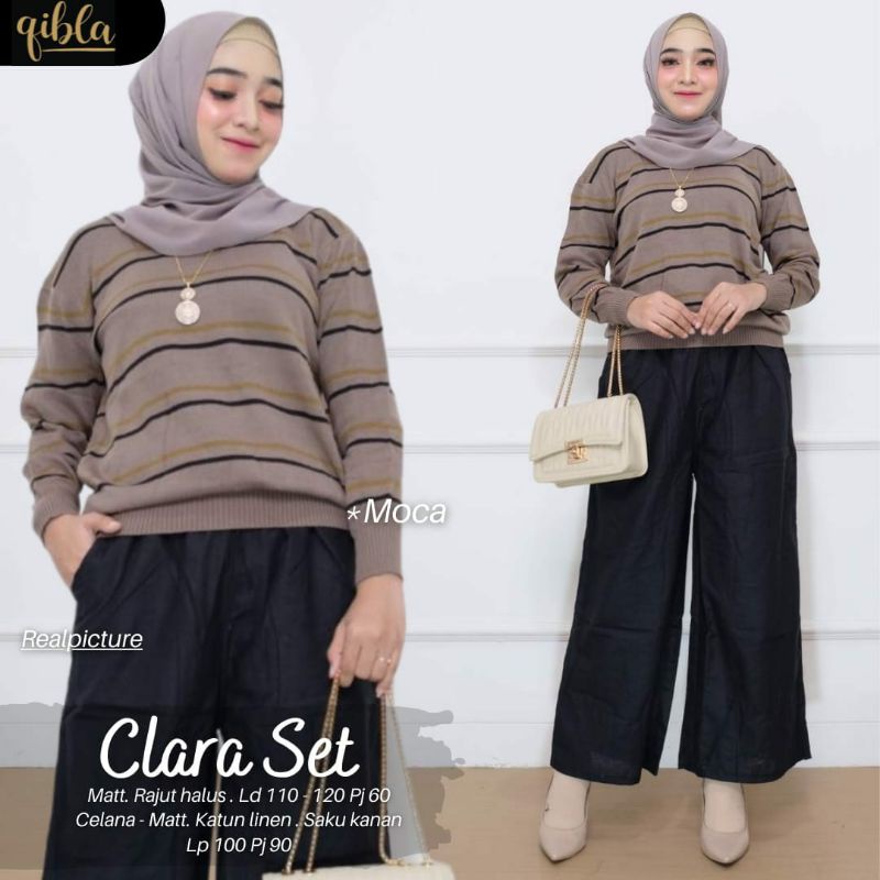 CLARA SET RAJUT HALUS CELANA KATUN LINEN BY QIBLA
