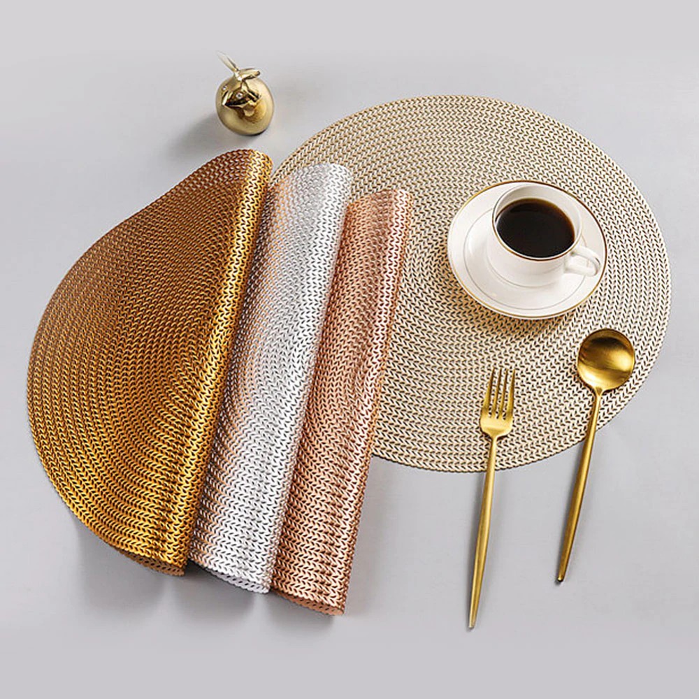 2019 38cm Gold Silvery Round Placemats Kitchen Pvc Table Mats For Dining Table Drink Shopee Indonesia