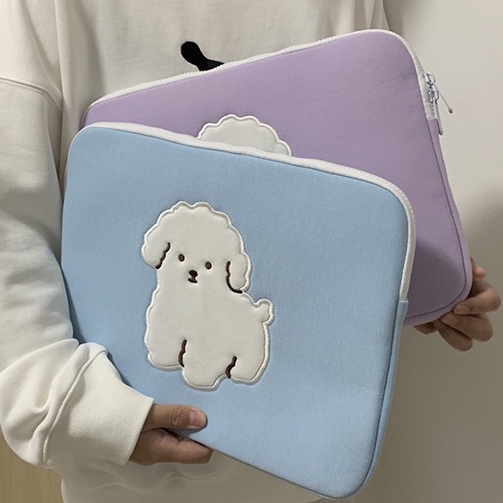 Sleeve Pouch Sarung Tas Bag Case Ipad Tab Tablet Macbook Air Pro Laptop Asus Acer Lenovo HP Huawei 11 12 13 14 15 inch Motif Gambar Puppy Anjing Warna Biru Ungu Lilac Lucu Cute Murah Korean Model