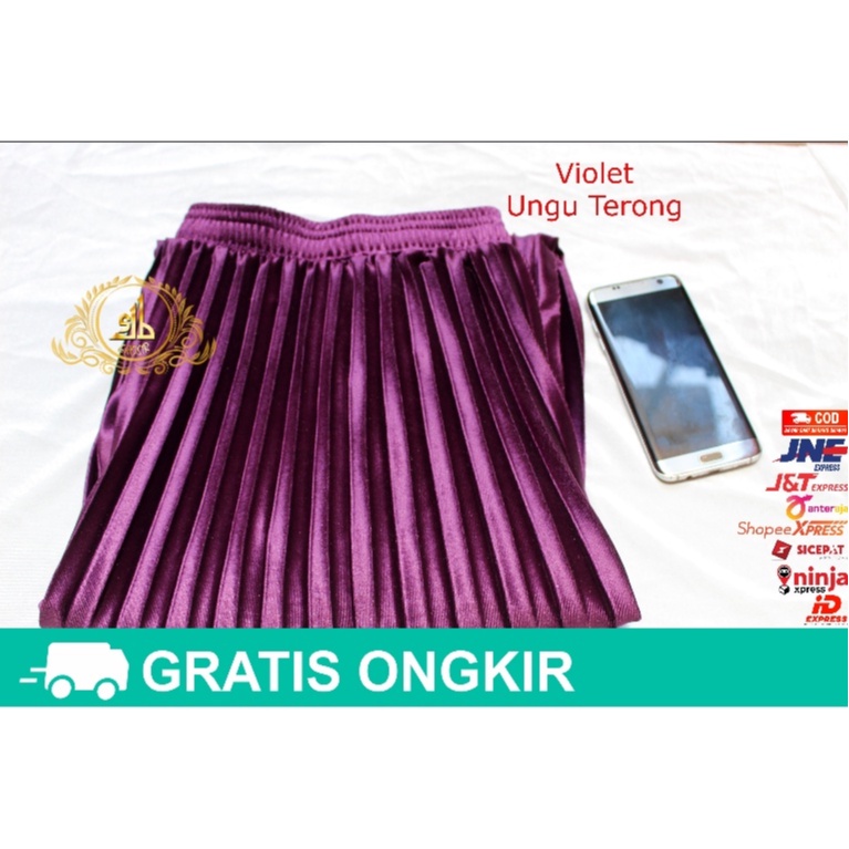 Rok Bludru Velvet Panjang Plisket Premium-ROK Dewas Violet