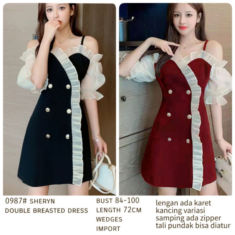 MDLV ~ 0987# Sheryn Double Breasted Dress Premium Mini Dress Korea Sabrina Fashion import