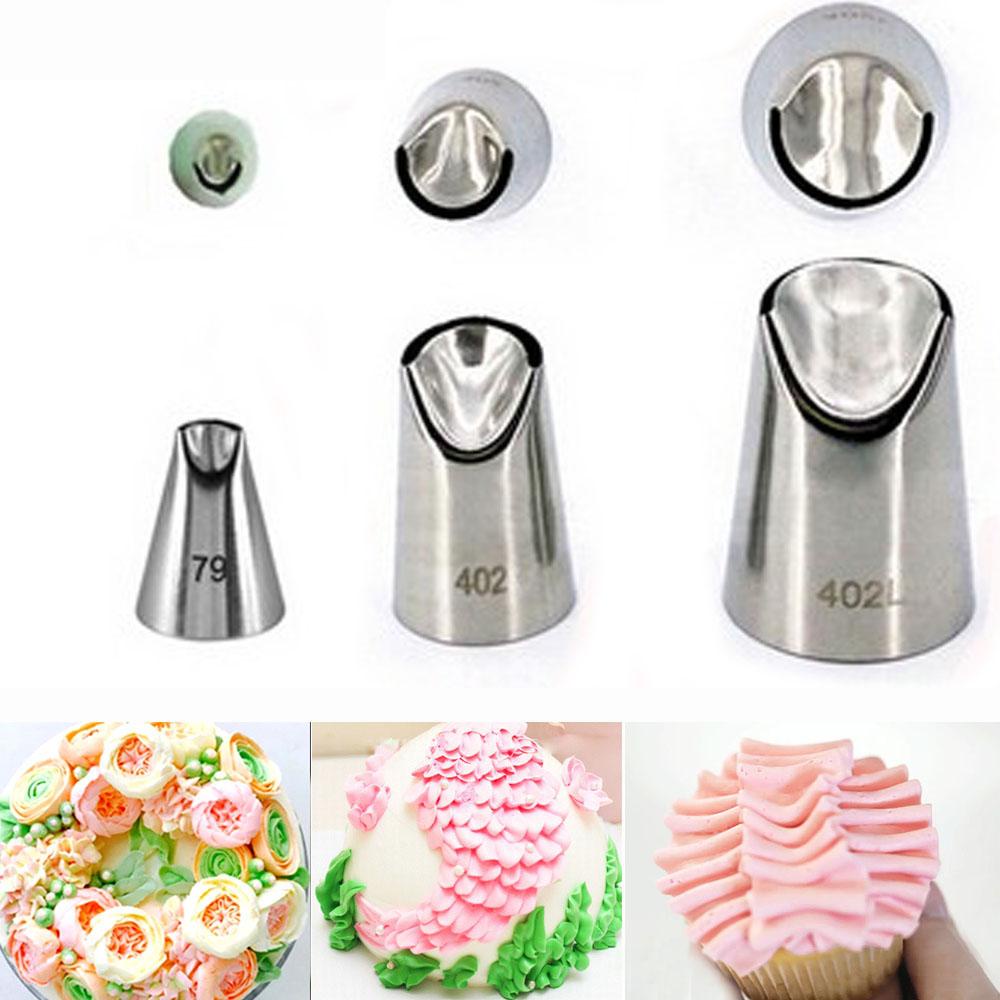 Solighter 3pcs Rose Petal Nozzle Bakeware Pastry Membuat Cetakan Kue Cupcake Stainless Steel