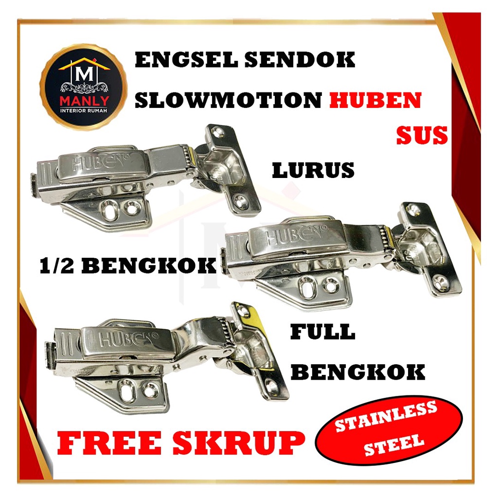 Engsel HUBEN Stainless Steel Engsel Sendok Slowmotion Slow Soft Close (SUS) Hidrolik