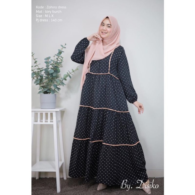 Nabila Dress Polka ,  Busui Dress Original Disiko Exclusive , Dress Katun Tory Burch.