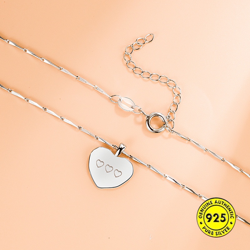 Kalung Rantai Klavikula Bentuk Hati Warna Silver Untuk Wanita