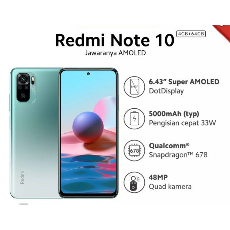 redmi Note 10 & Redmi 10 4/64 & 6/128GB NEW segel garansi resmi-Hijau