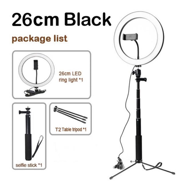 Lampu Halo Ring Light LED Selfie 120 LED 10 Inch with Smartphone Holder + Mini Tripod + Monopod