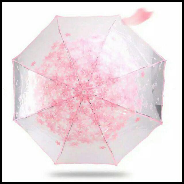Payung Lipat Jepang Motif Transparan Cherry Blossom