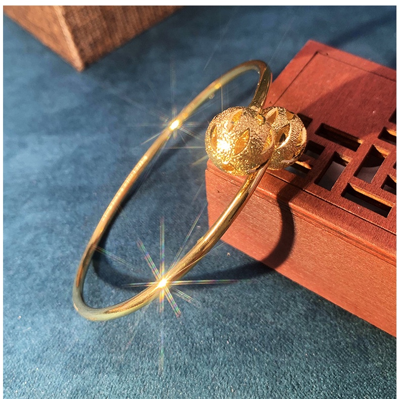 Goldkingdom Fashion Jewelry Bangkok Emas Asli Kadar 375 Accessories Ready Stock Hollow Double Ball Gold Plated Bracelet Personality Exquisite Bracelet Popular Women's Gifts