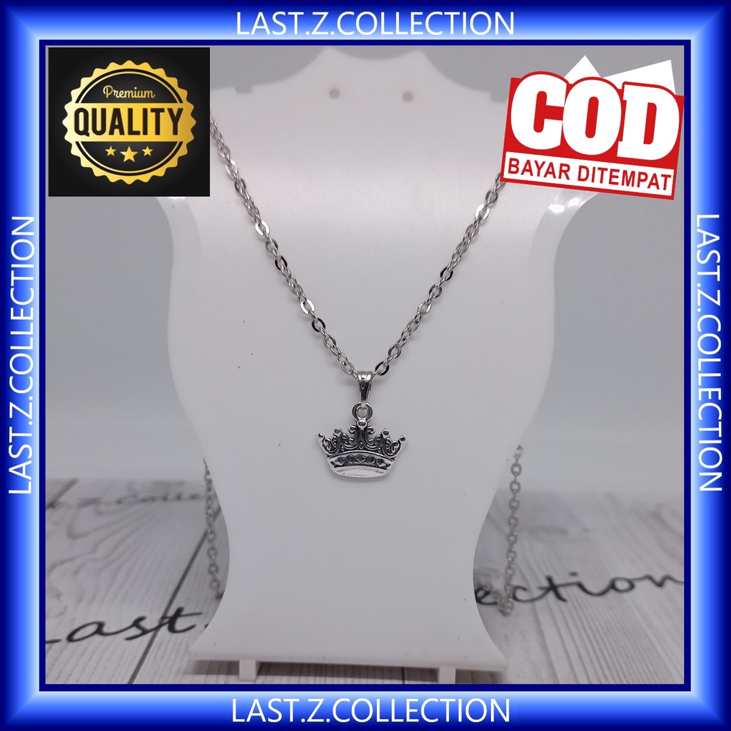 KALUNG WANITA LIONTIN CROWN MAHKOTA / KALUNG TITANIUM SILVER PENDEK LIONTIN SIMPEL