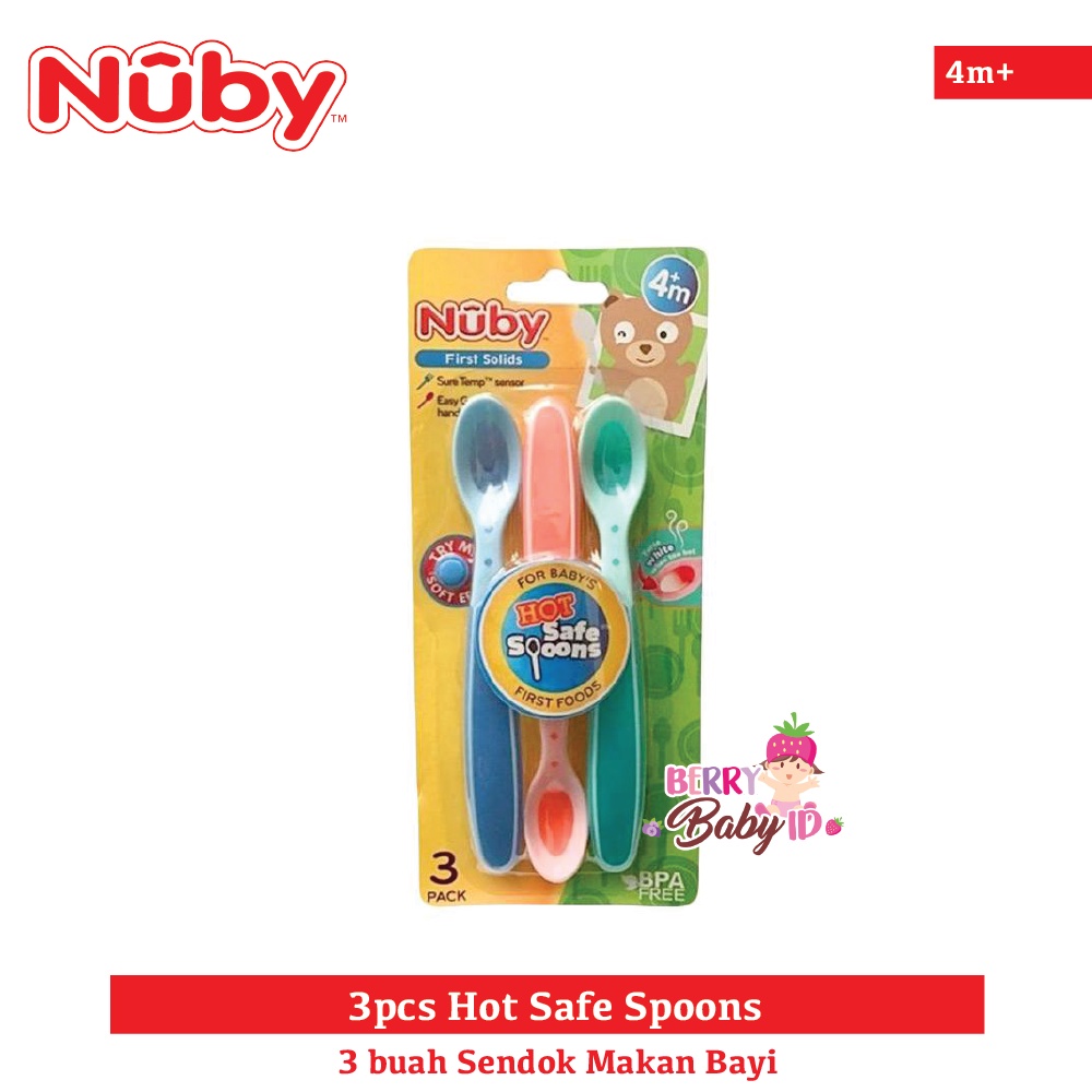 Nuby Paket 3 Pcs Hot Safe Spoon Sendok Bayi Sensor Panas BPA Free 4m+ Berry Mart