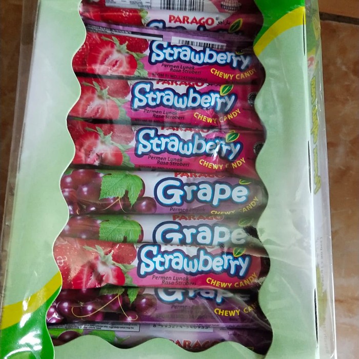 

Permen Empuk Buah Parago Chewy Candy Grape & Strawberry Box 80 pcs