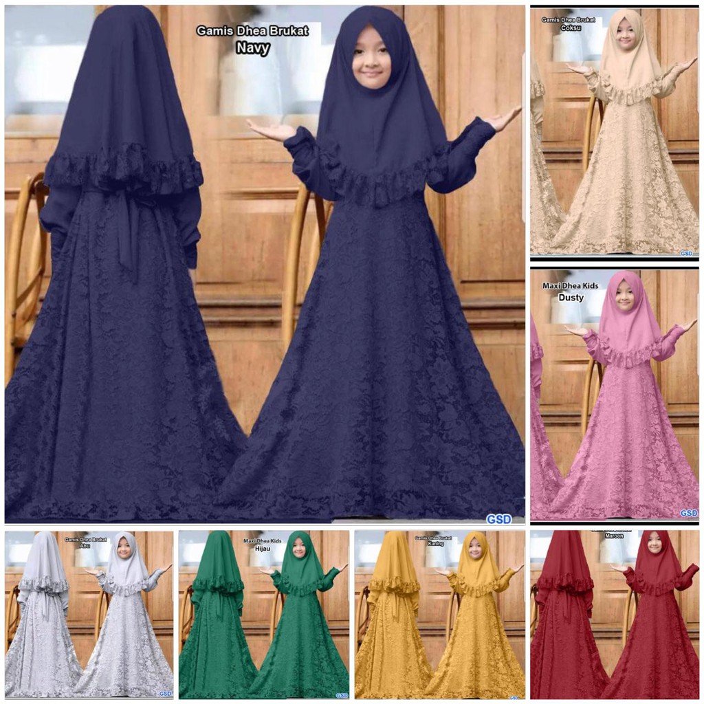 GAMIS DHEA BRUKAT TULANG GLITTER ANAK FREE Bergo MAXI DRESS Muslim ALL SIZE FIT 6-9TH