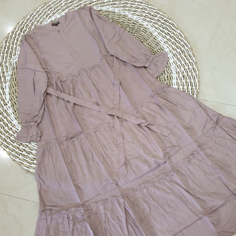 Ainaya Dress Gamis Rayon Rempel Susun | Gamis Bahan Adem | Gamis Polos Rayon Twill Premium