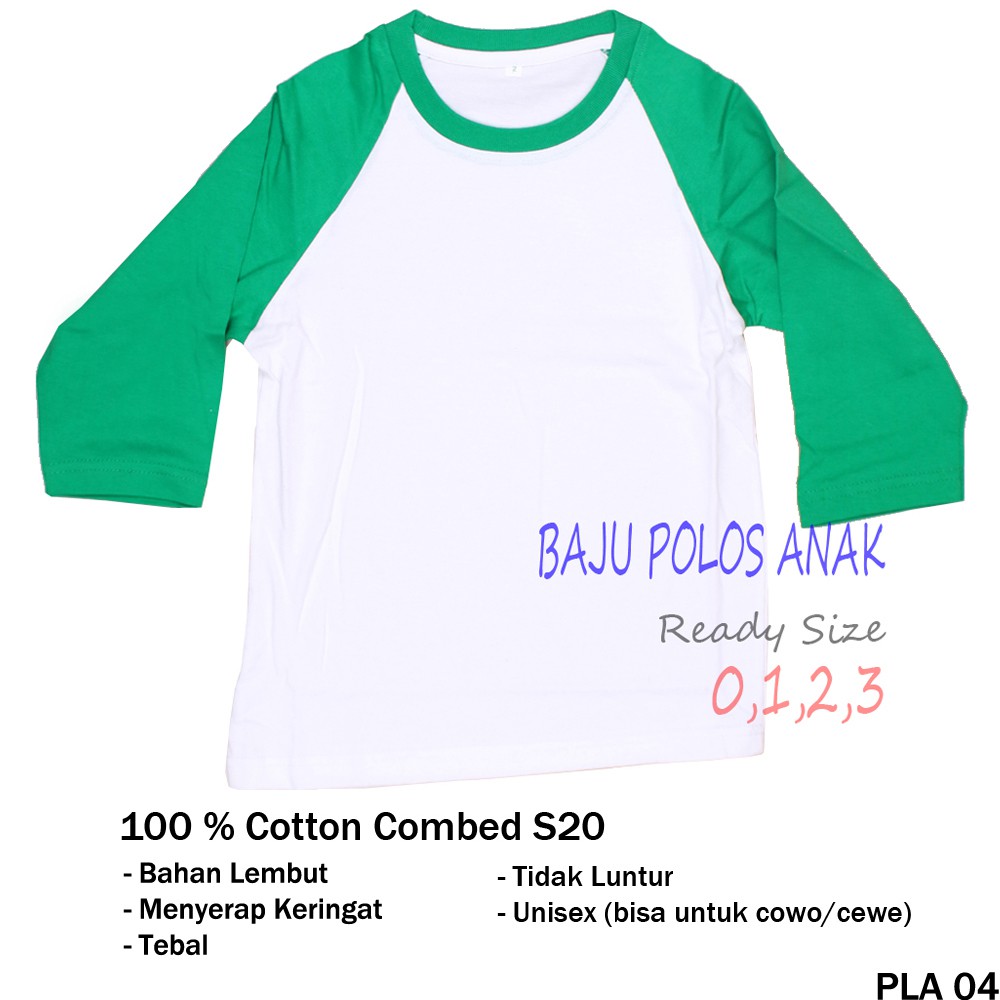 Baju Polos Anak Lengan Raglan - PLA 04