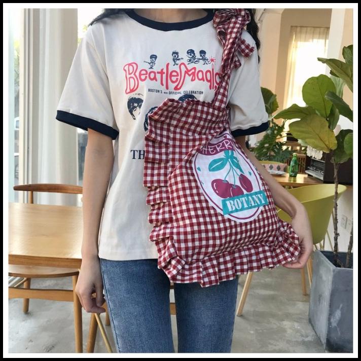 Tc-14 Tas Kain Piknik Cherry Merah Wanita Import Korea Jepang Bahu Sho