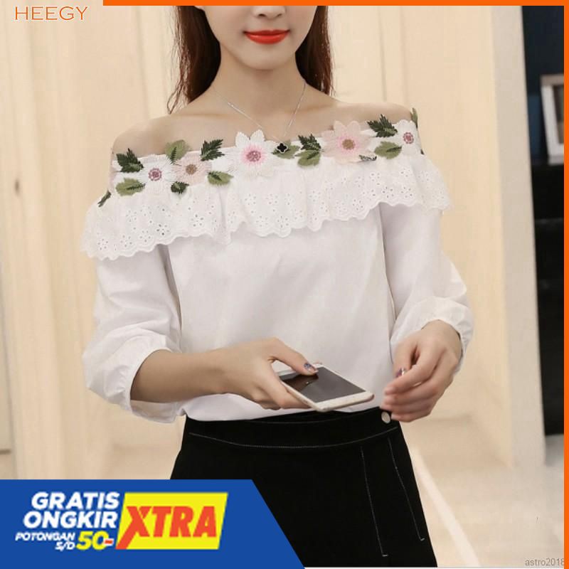 Blouse Casual Bahan Sifon Hiasan Renda dan Perca Warna Putih Bergaya Korea