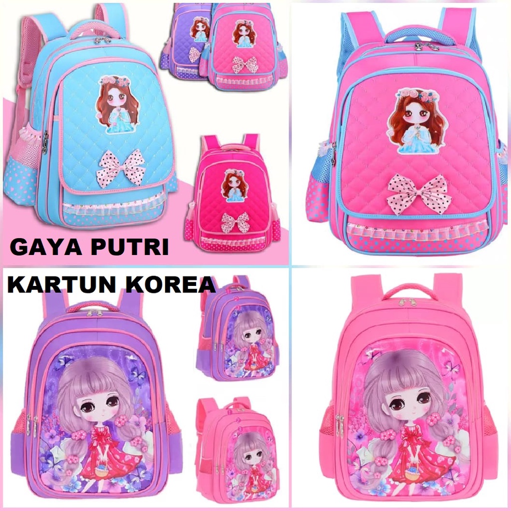 Tas Ransel Sekolah Anak Perempuan Tas Anak Sekolah Gaya Putri Kartun Korea