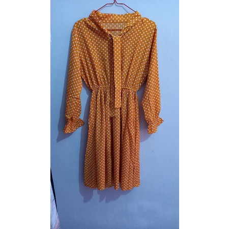 preloved tunik plisket kuning polkadot