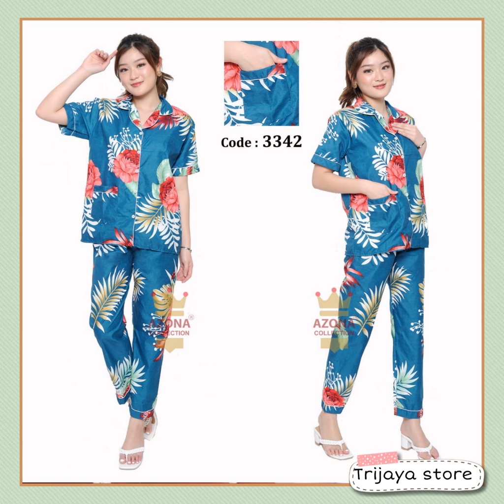 Trijaya . piyama wanita CP katun eropa / baju tidur dewasa motif bunga CP lengan pendek allsize