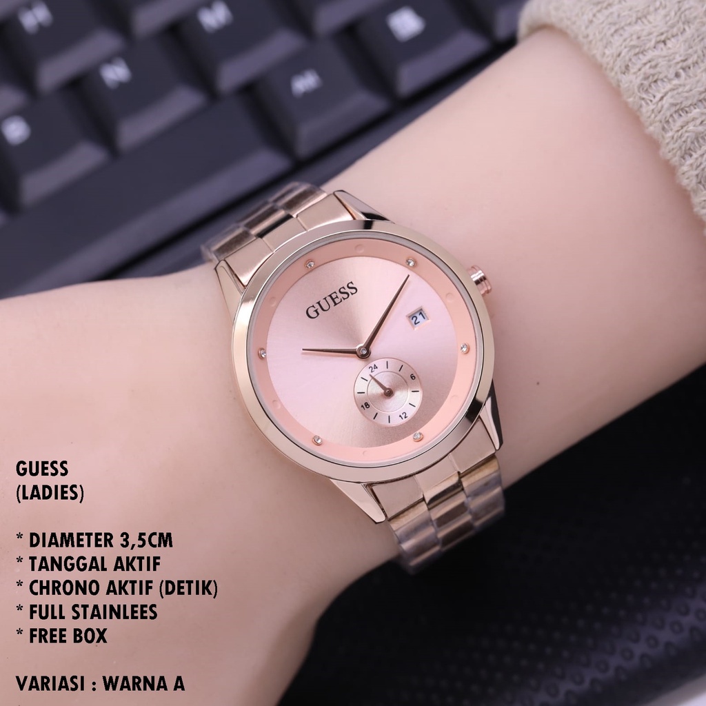 (BISA COD) JAM TANGAN WANITA FASHION RANTAI BODY BULAT TANGGAL &amp; CHRONO AKTIF