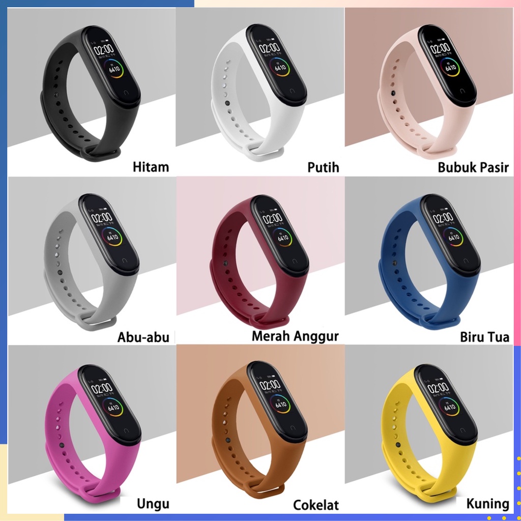 Tali Strap Gelang Silikon Untuk Xiaomi Band 3 4 5 6 Motif Polos