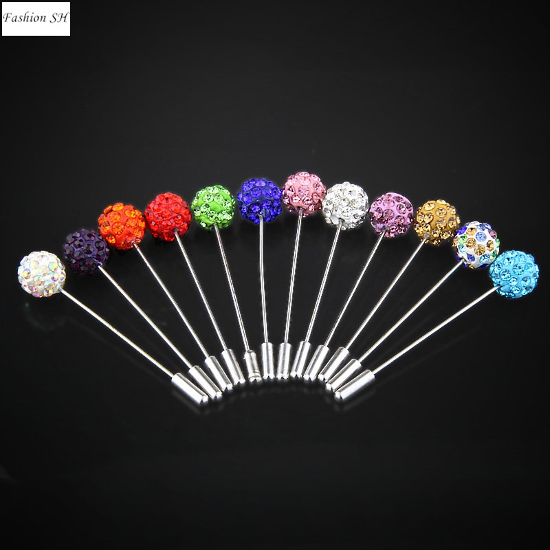 12pcs Bros Bentuk Bulat Aksen Kristal Warna Campur Untuk Syal