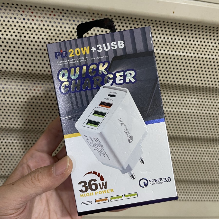 Quick charger batok fast charging PD 20w type-c 3 usb dengan 1 QC 3.0 4 in 1 charger