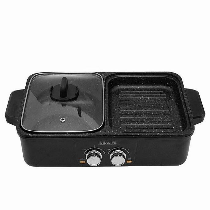 Idealife Alat Pemanggang dan Hot Pot IL116D Electric Grill Steam Boat Grill 116D 2in1