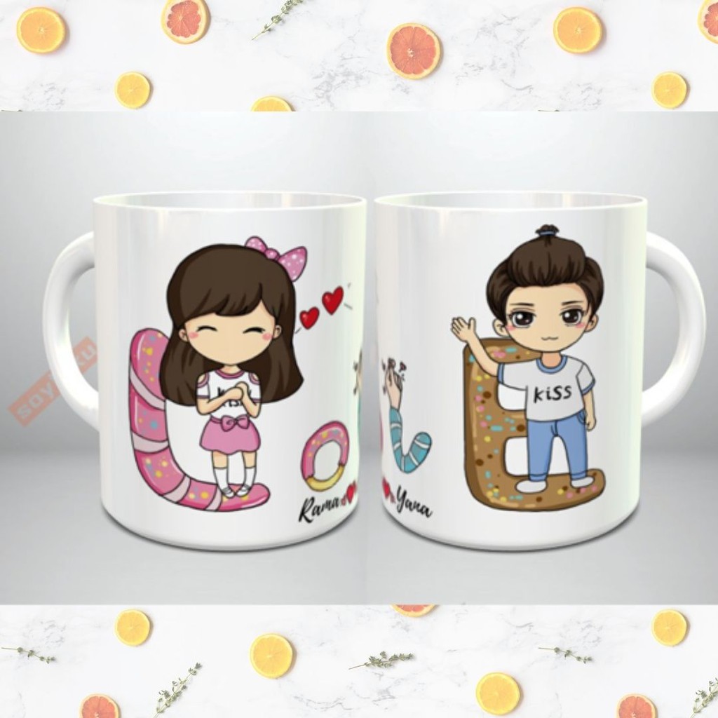 Mug Kartun Couple | Gelas Lucu Pasangan