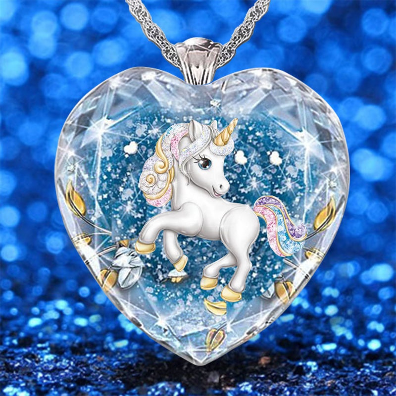 Kalung Dengan Liontin Unicorn Aksen Kristal Warna Biru Untuk Wanita