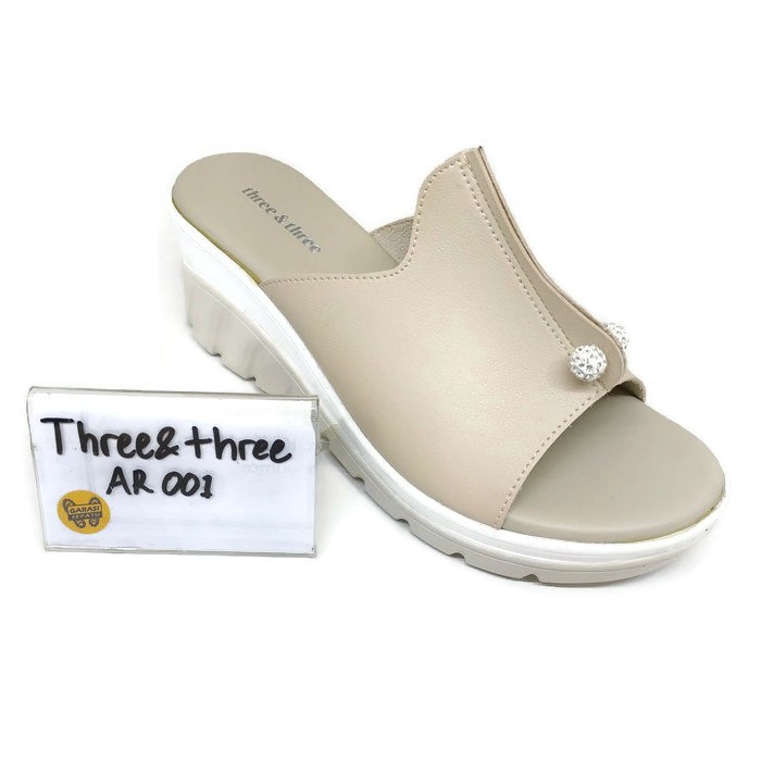 Sandal Wedges Wanita Three Three Ar 001 Cream Shopee Indonesia