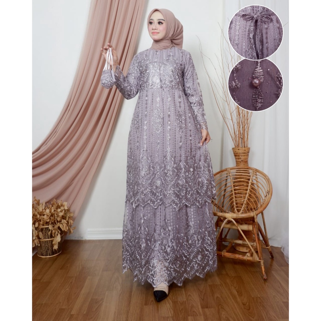 Permata Olshop / Gamis Tingkat Azza Modern / Kebaya Gamis Modern Pesta Mewah / Gamis Kebaya Busui / Dress Kondangan