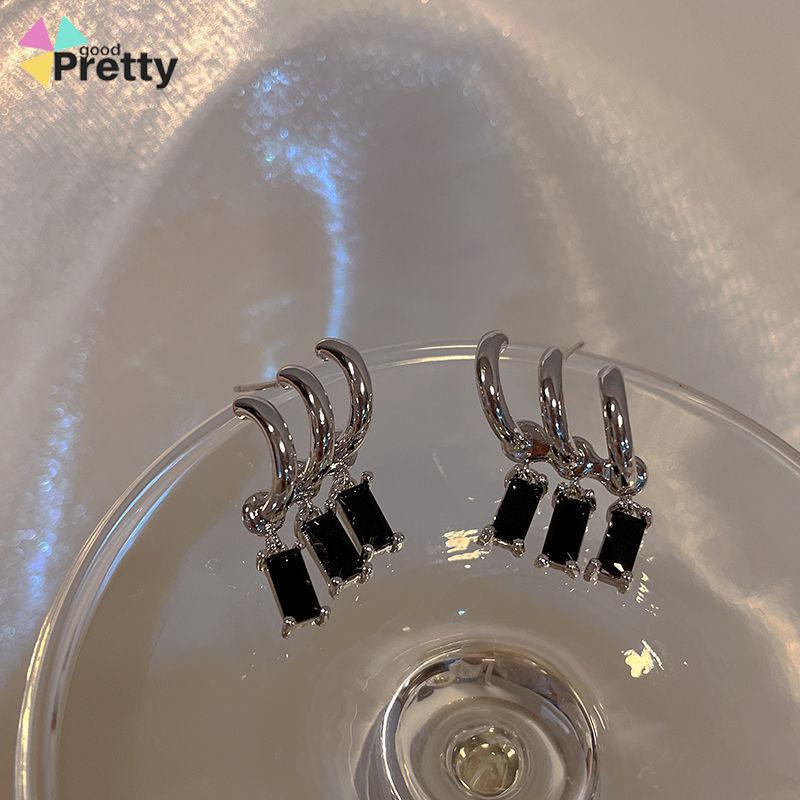 Anting Pejantan Zirkon Gelap Wanita Manis Keren Gaya Niche Design Personality Earrings - PD