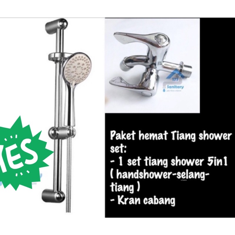 Hand shower tiang bonus kran cabang/double minimlis murmer,shower mandi