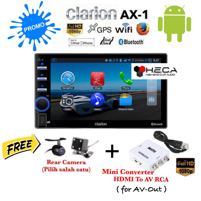 Promo Paket Clarion AX-1 Android Double din AX1 Head Unit + Kamera HD CCD