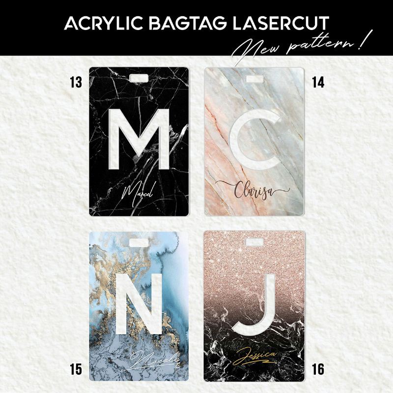 Bagtag Custom marble initial lasercut Luggage Tag gantungan tas koper gambar marmer Custom nama